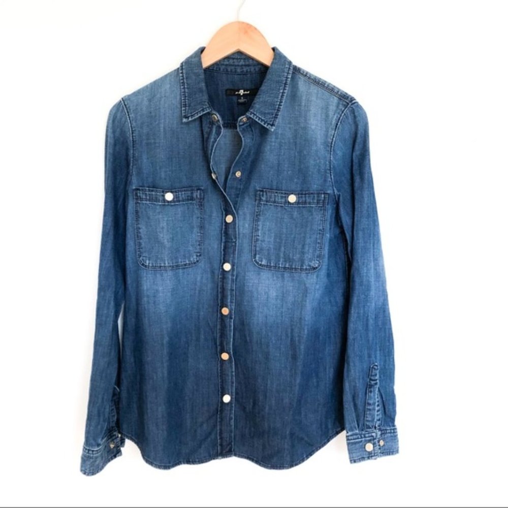 7 FOR ALL MANKIND Dark Denim Button down Shirt Size S